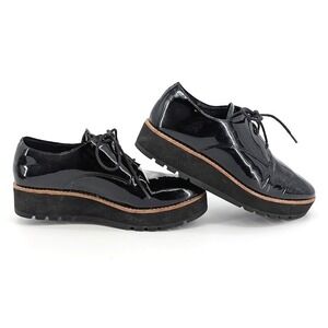 Eileen Fisher Eddy Black Patent Leather Platform Oxfords Shoes Size 7